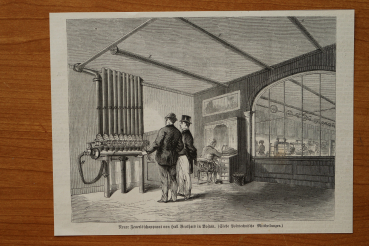 Holzstich Boston 1871 Neuer Feuerlöschapparat von Hall Brothers USA